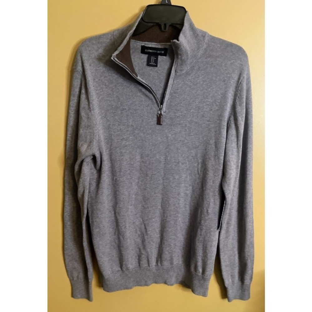 Harrison Davis Men's 1/4 Zip Gray Cotton Sweater Size Medium